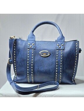 Dasein Blue Vegan Leather Studded Satchel Handbag NWOT